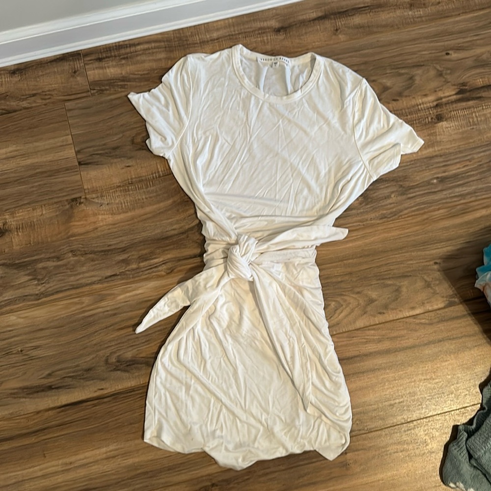 White Cotton Veronica Beard dress with tie waist